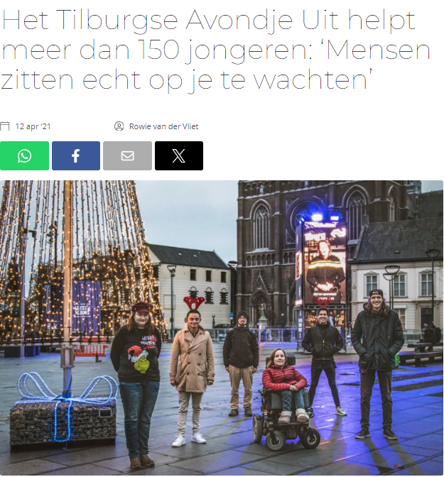 Het Tilburgse Avondje Uit helpt meer dan 150 jongeren: ‘Mensen zitten echt op je te wachten’ Het Tilburgse Avondje Uit helpt meer dan 150 jongeren: ‘Mensen zitten echt op je te wachten’