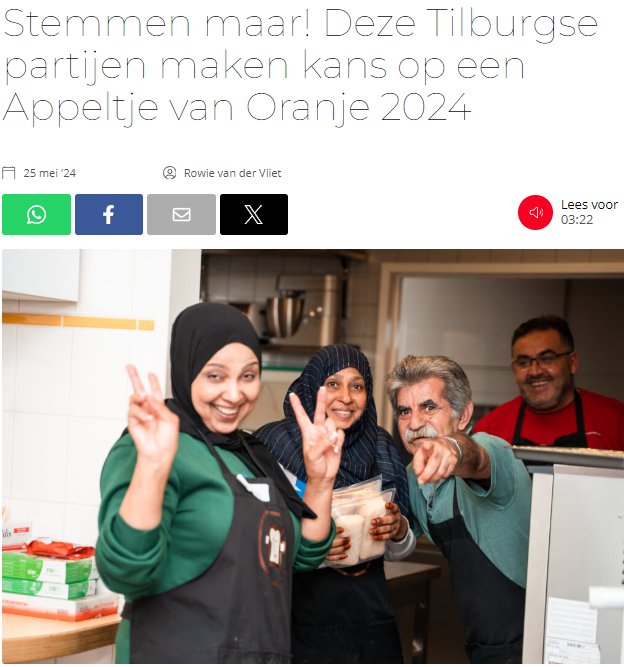Stemmen maar! Deze Tilburgse partijen maken kans op een Appeltje van Oranje 2024 Stemmen maar! Deze Tilburgse partijen maken kans op een Appeltje van Oranje 2024
