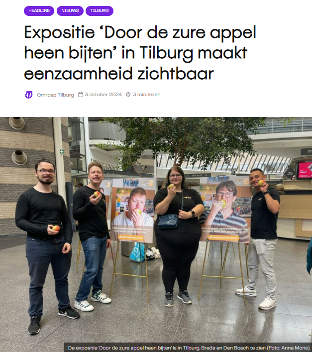 Expositie ‘Door de zure appel heen bijten’ in Tilburg maakt eenzaamheid zichtbaar Expositie ‘Door de zure appel heen bijten’ in Tilburg maakt eenzaamheid zichtbaar